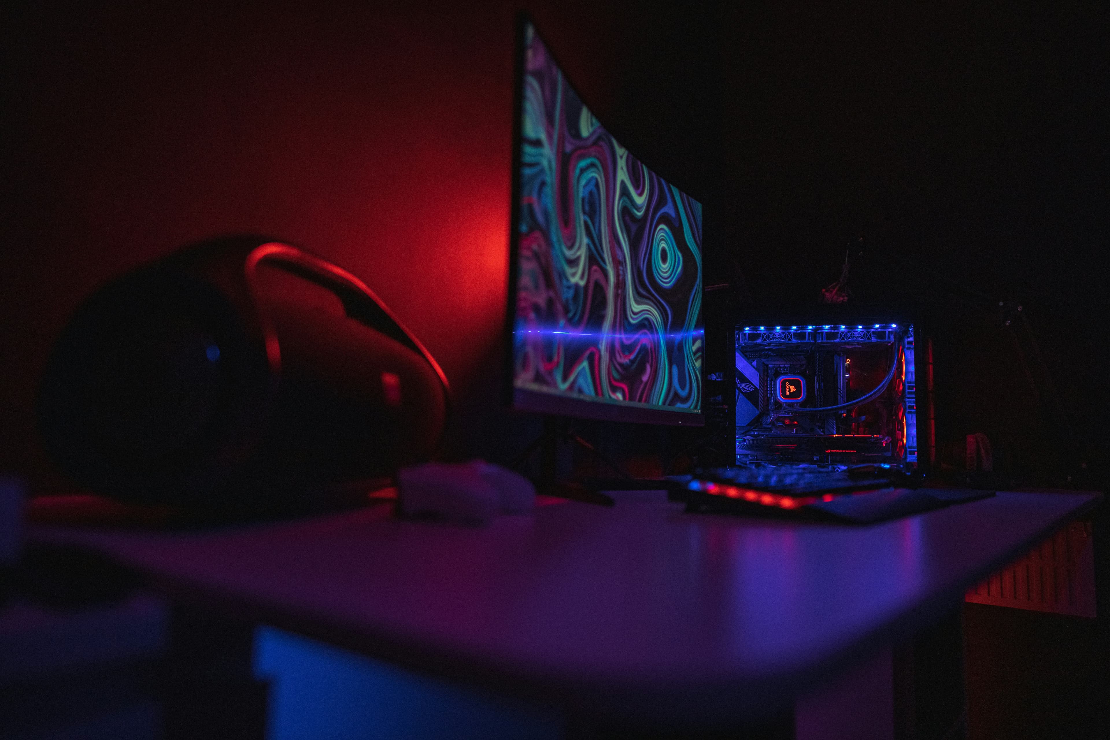 Close-up of a gaming mouse on a desk pad