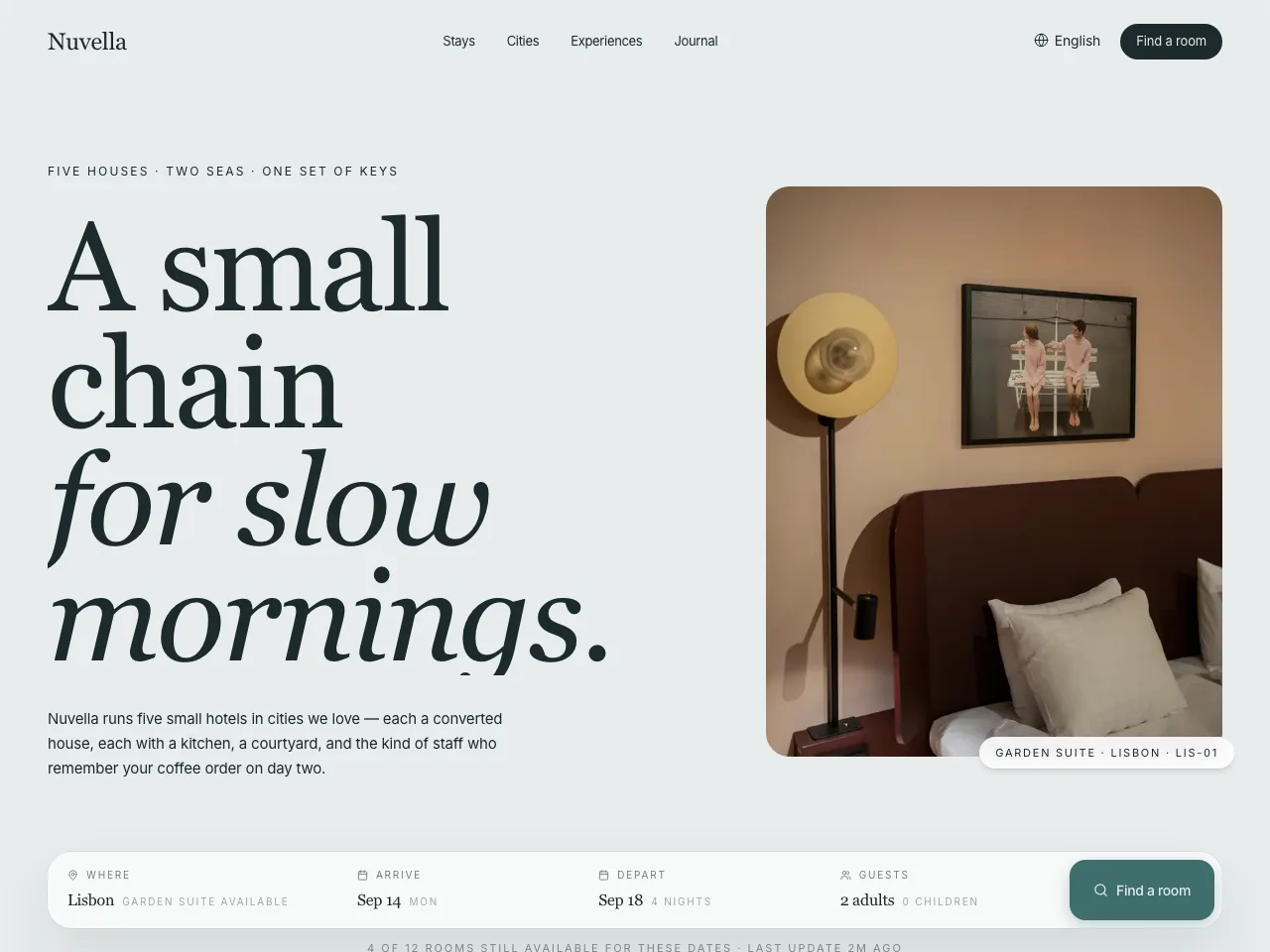 Nuvella Stays concept homepage preview
